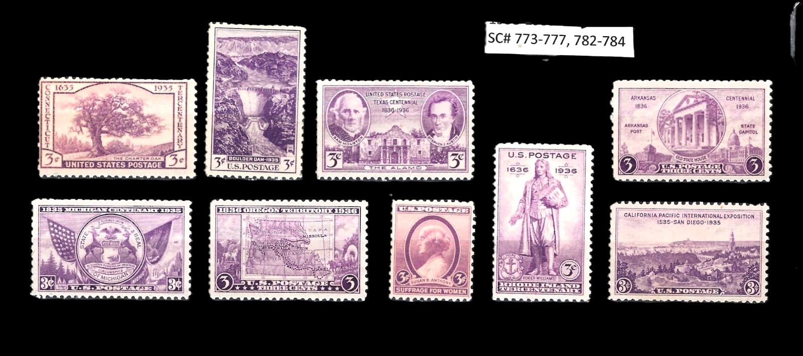 1935–36 US Stamp Set #772-77, 782-84 MINT NH Commemoratives + 