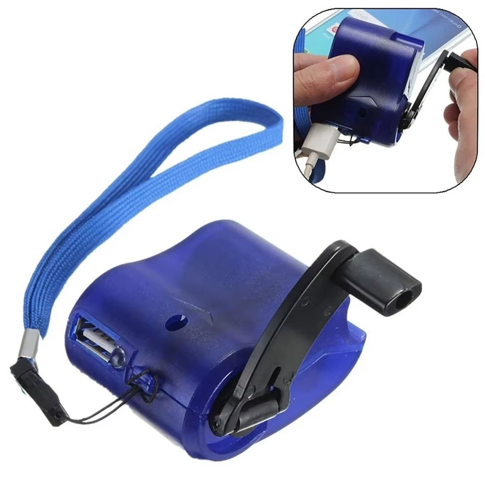 Blue Portable Power Bank Crank Dynamo Emergency Manual Phone Charger Outdoor