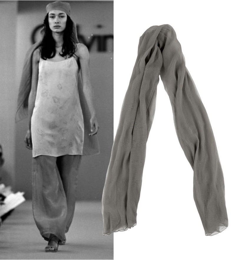 Calvin Klein Collection Spring 1993 Grey Silk Chiffon Scarf Vintage 