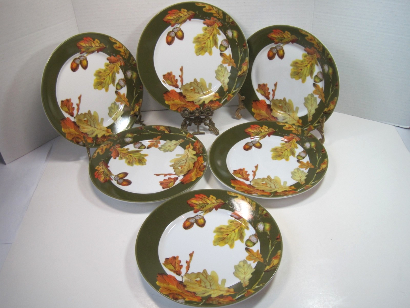 Williams Sonoma Botanical Acorn Oak Leaves Set Of 6 Salad Plates 8.5\