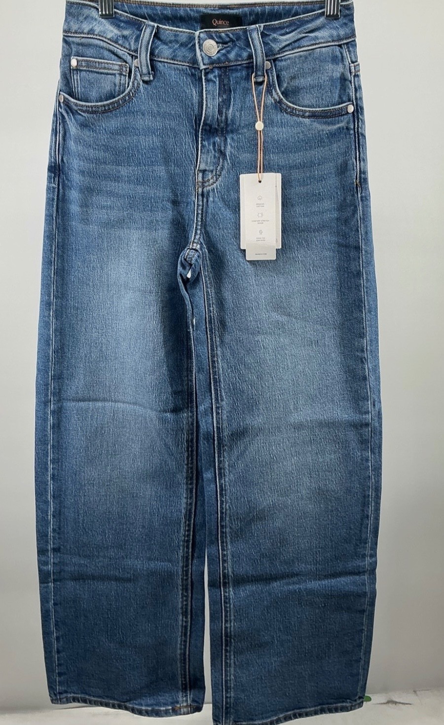 QUINCE  Bella Stretch Straight Jeans  Blue Denim Women\'s Sz 31 Mid Rise NWT