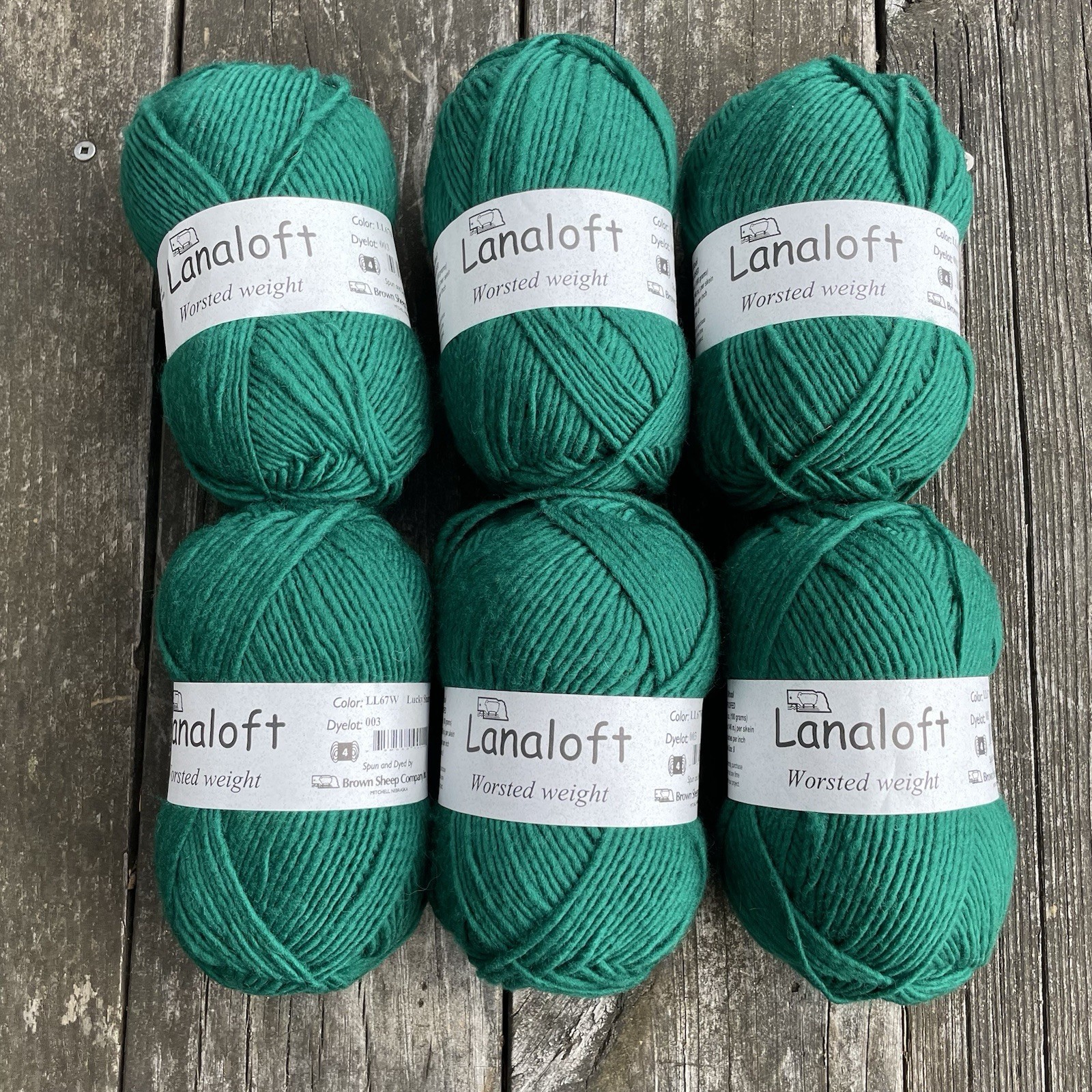 Lanaloft Yarn  Lucky Shamrock Green LL67W Worsted Wool Brown Sheep Company Lot 6