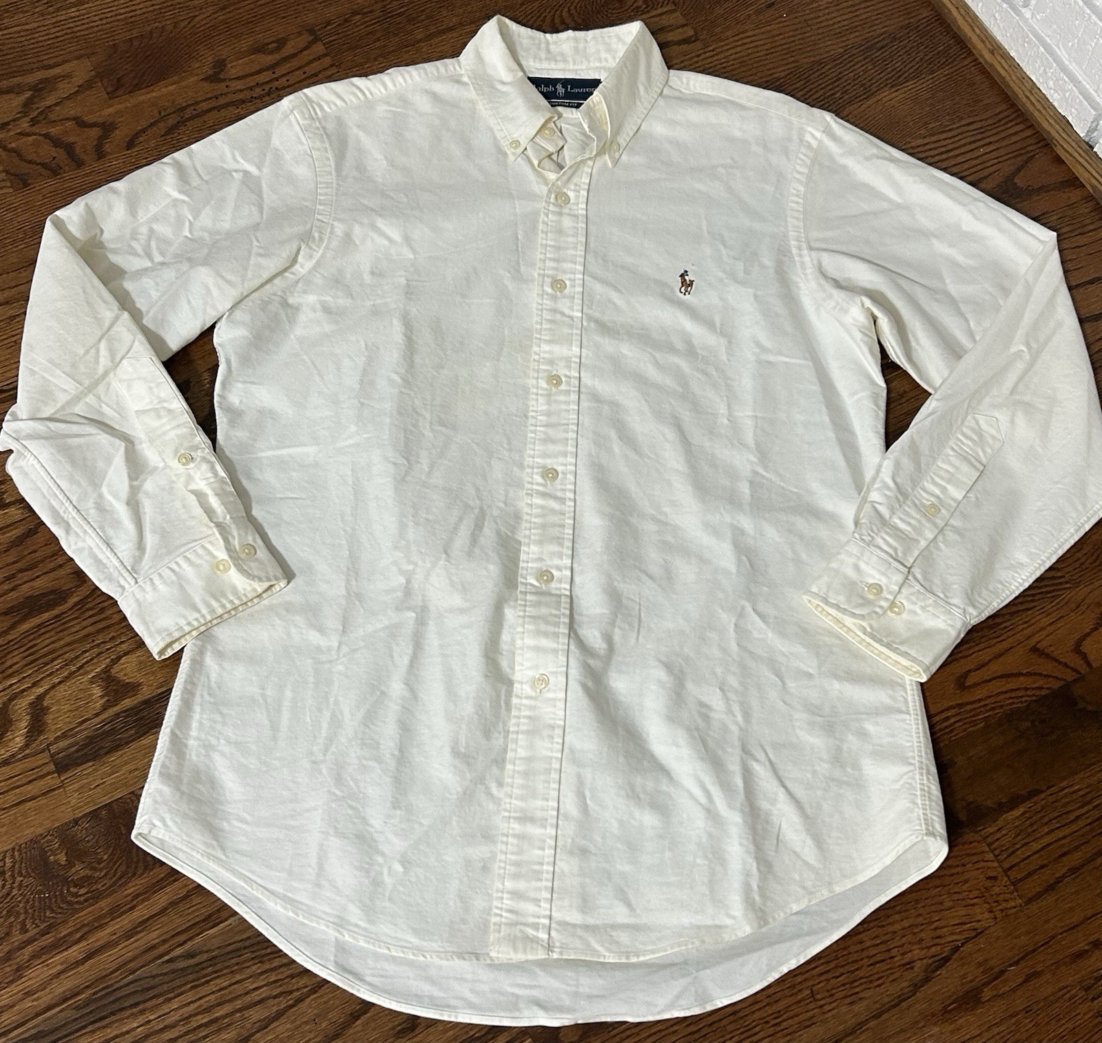 Vintage Polo Ralph Lauren Men\'s Custom Fit Oxford Shirt Cotton - White Size 15/5 Vintage Polo Ralph Lauren Men\'s Custom Fit Oxford Shirt Cotton - White Size 15/5