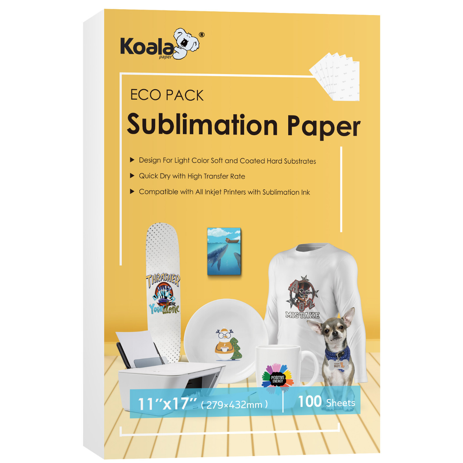 Koala Sublimation Paper 11x17 100 Sheets for Inkjet Sublimation Printer Transfer Koala Sublimation Paper 11x17 100 Sheets for Inkjet Sublimation Printer Transfer