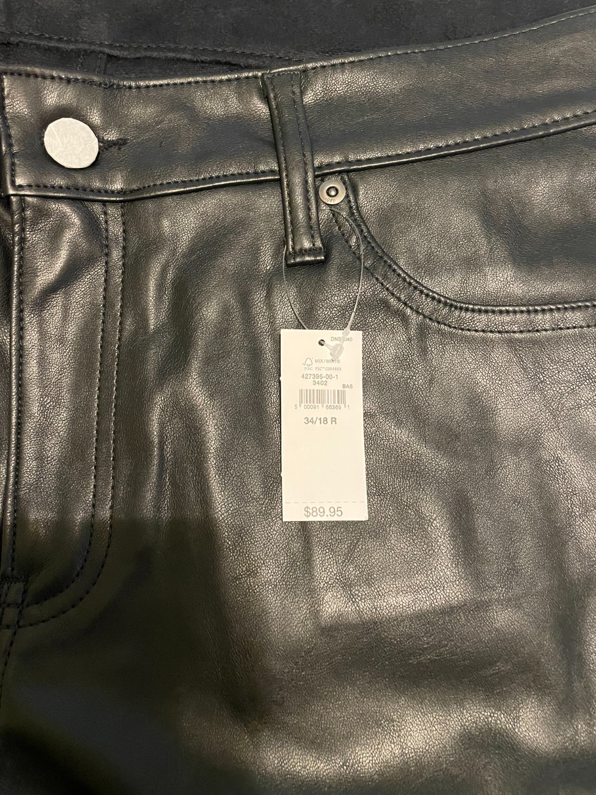 Gap Mid Rise Vegan Faux Leather BabyBoot Pants 34/18R NWT orig $90 Black Stretch