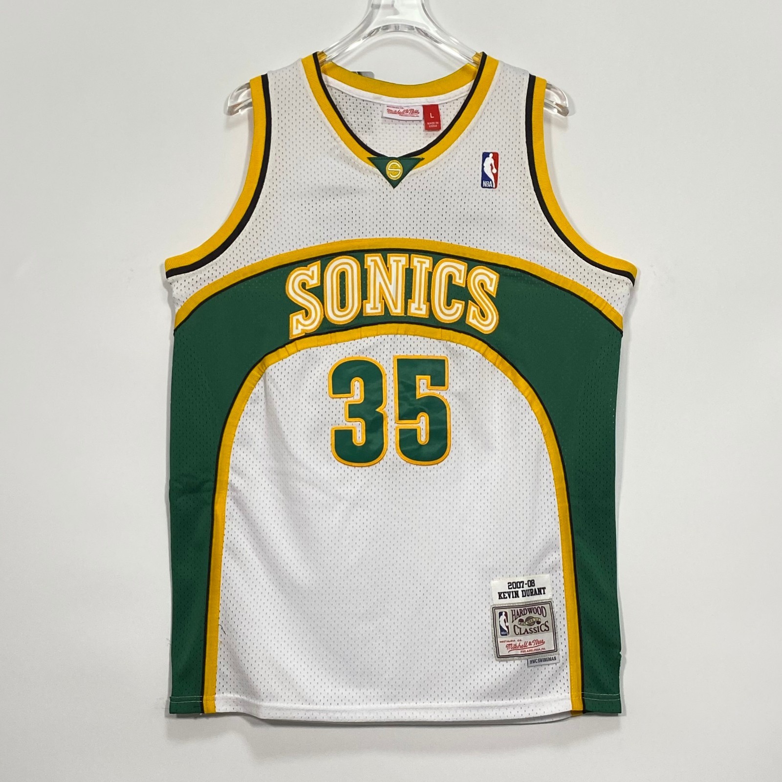 Kevin Durant #35 Sewned Men\'s Jersey ,White/Green/Yellow Size：S-2XL