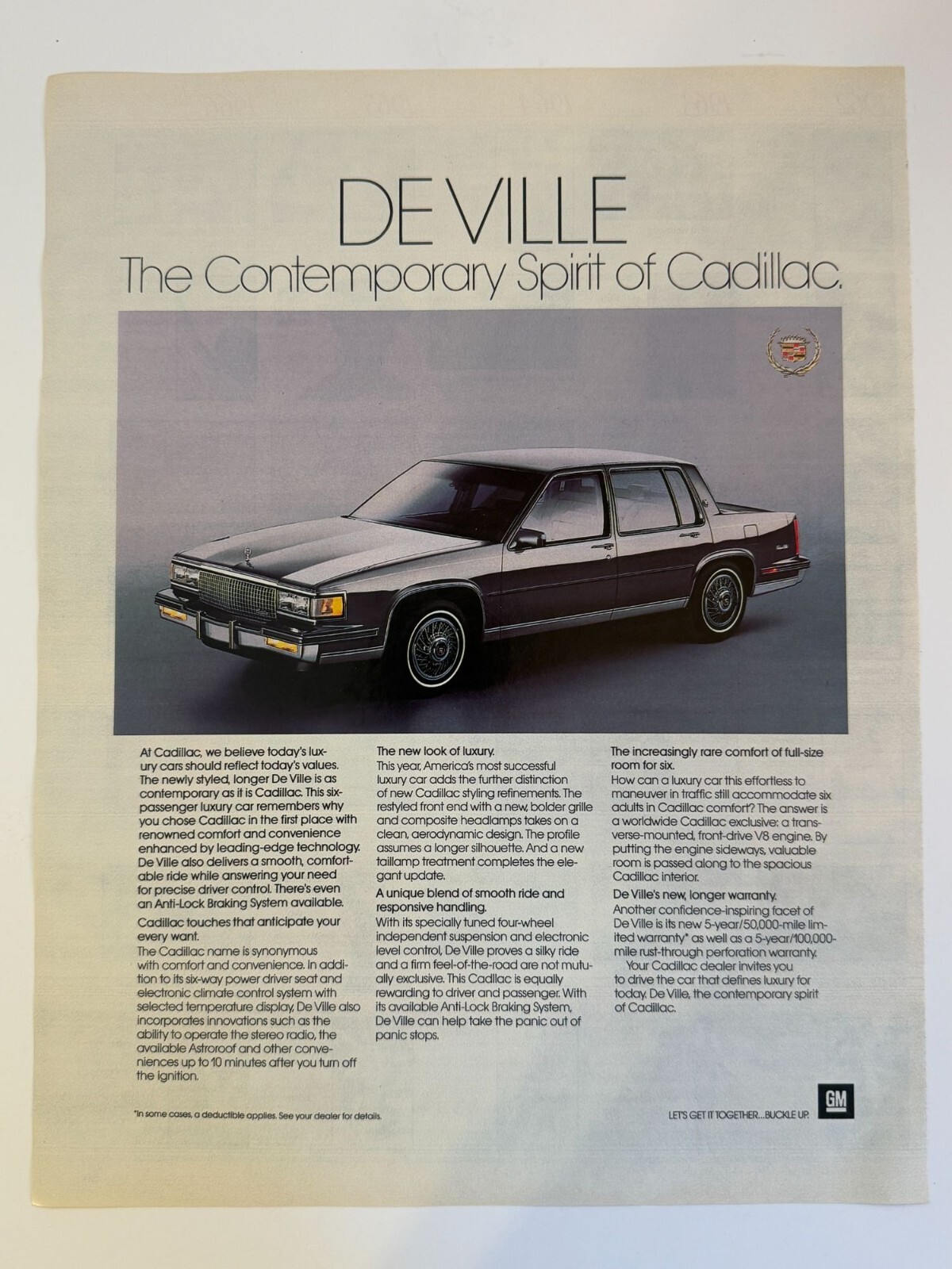 Vintage 1986 Cadillac Deville Car Advertisement Print Ad