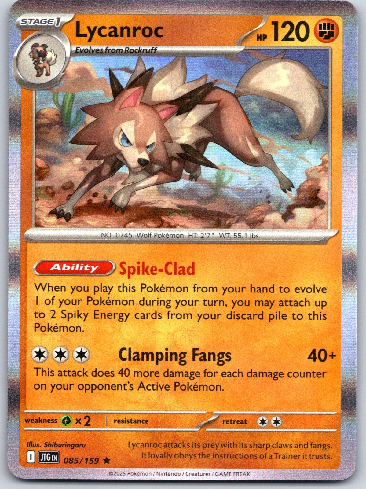 Lycanroc 085/159 Holo SV09: Journey Together Pokemon NM 2025 Shiburingaru