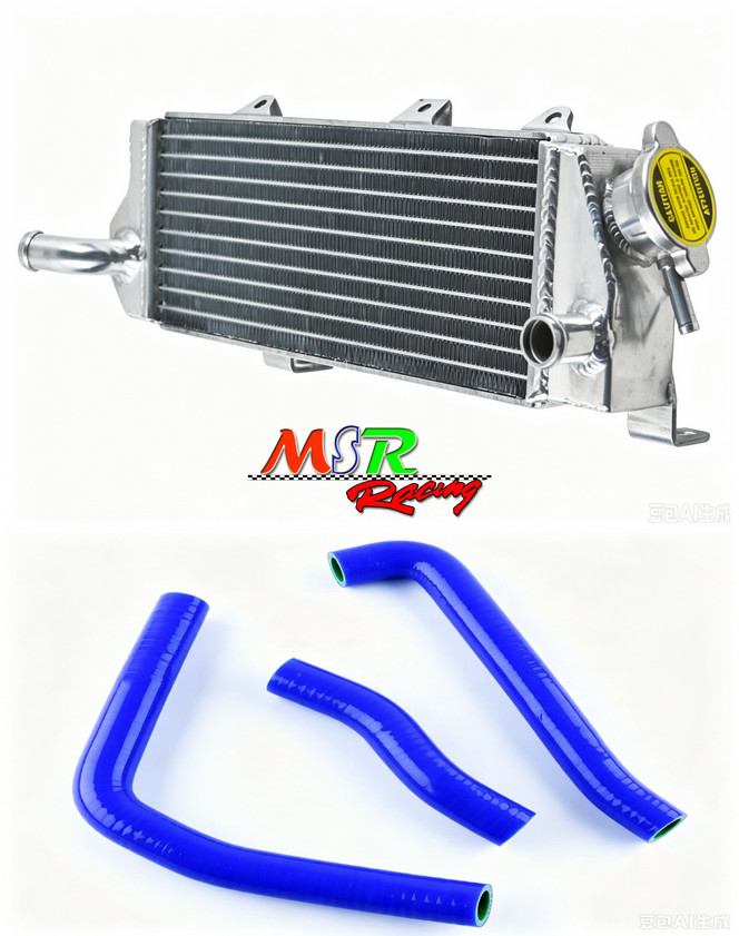 Aluminum Radiator & Blue Silicone Hose for Kawasaki KMX125 1985-2002