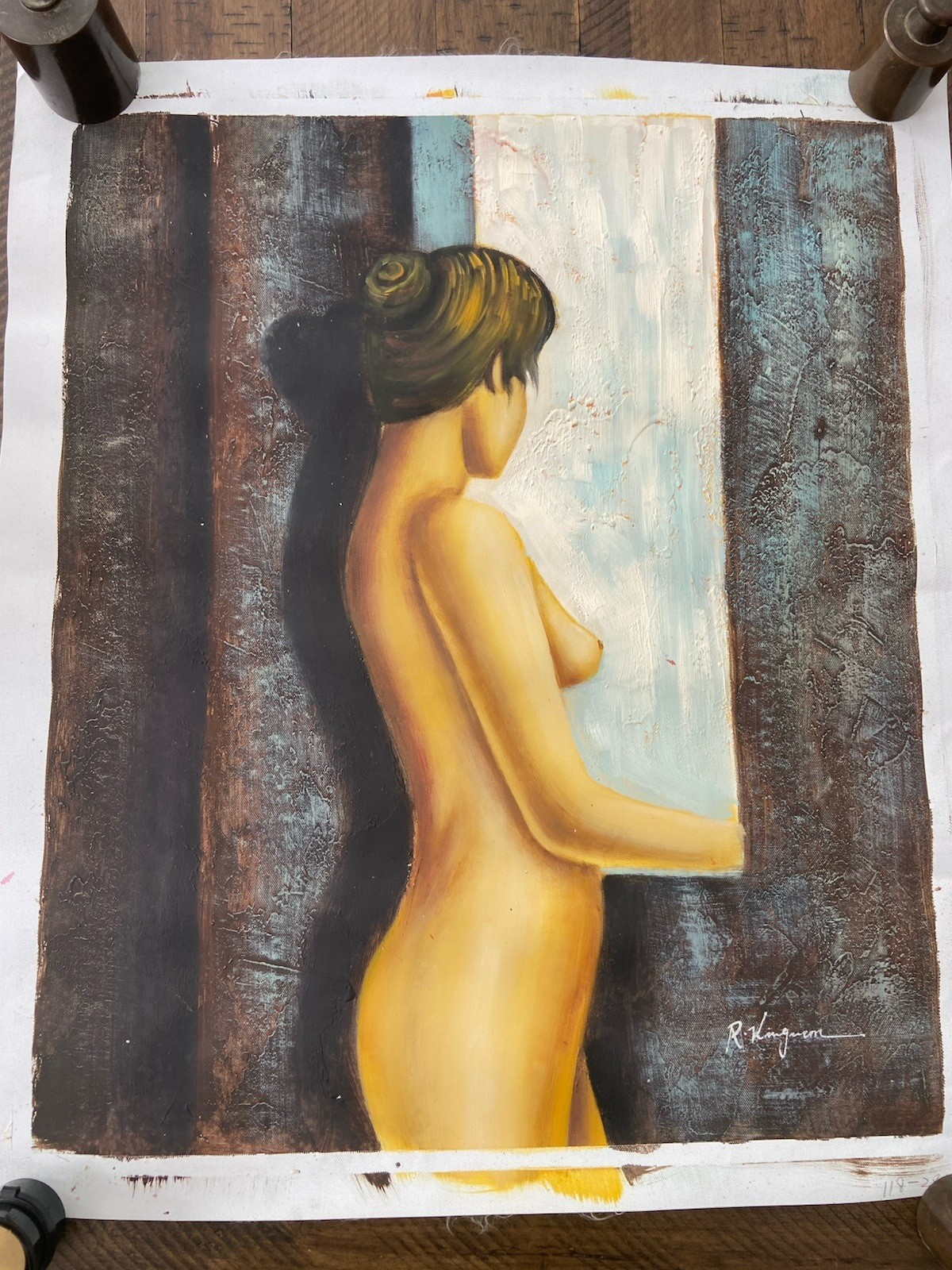 1990’s ORIGINAL OIL ON CANVAS ART PAINTING NUDE AT WINDOW SIGNED R KINGMAN 1990’s ORIGINAL OIL ON CANVAS ART PAINTING NUDE AT WINDOW SIGNED R KINGMAN