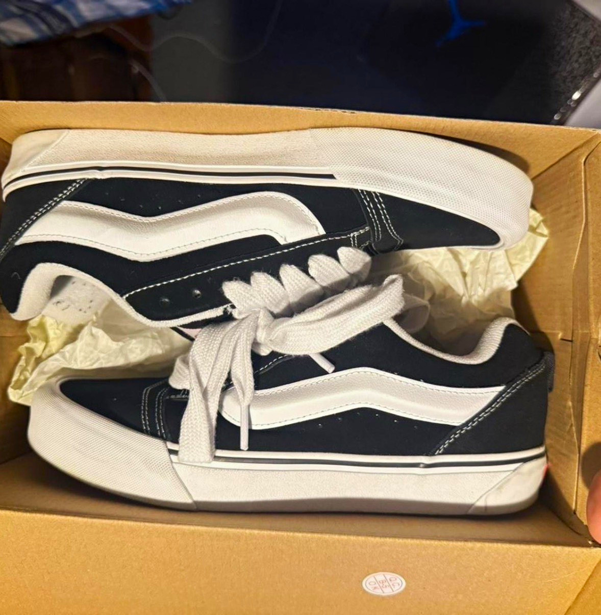 VANS Knu-Skool Black/True White Low Top Suede Lace-Up Sneakers VN0009QC6BT