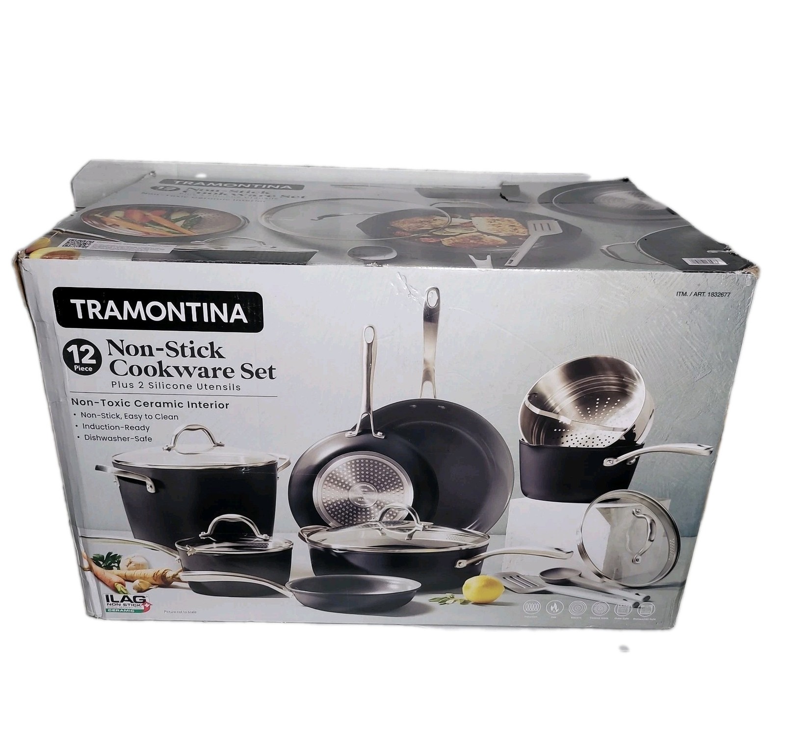 Tramontina 12-Piece Ceramic Non Stick Pots & Pans Cookware Set with Utensils