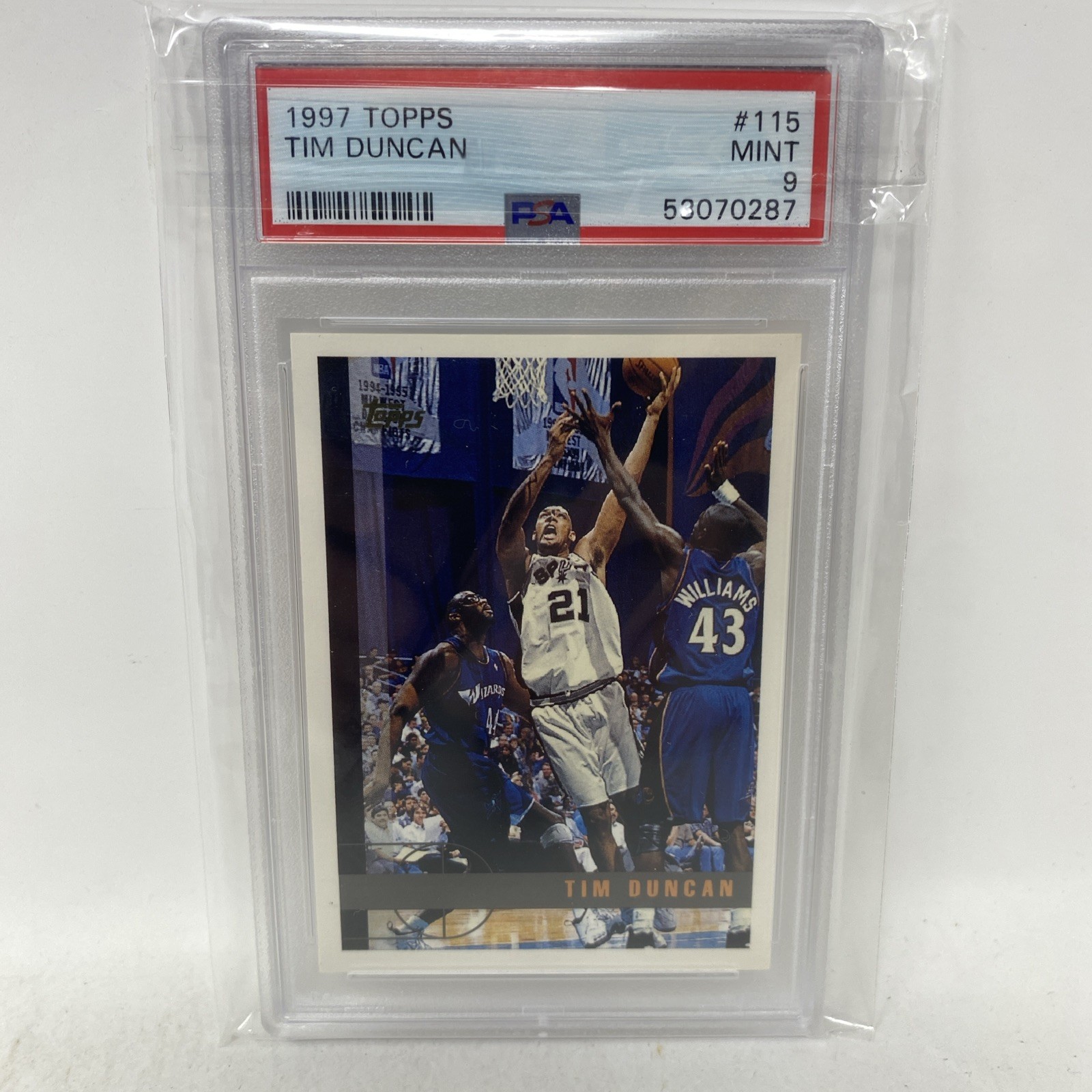 1997 Topps #115 TIM DUNCAN RC rookie Card PSA 9 MINT San Antonio Spurs