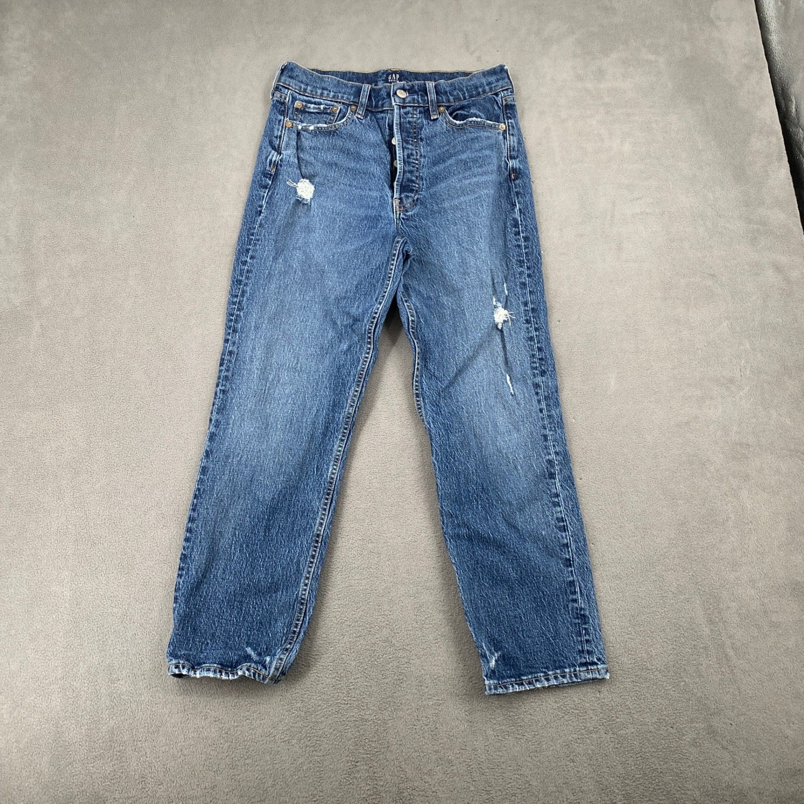 Gap Denim Womens 28 High Rise Straight Leg Distressed Button Fly Blue Jeans 7965 Gap Denim Womens 28 High Rise Straight Leg Distressed Button Fly Blue Jeans 7965