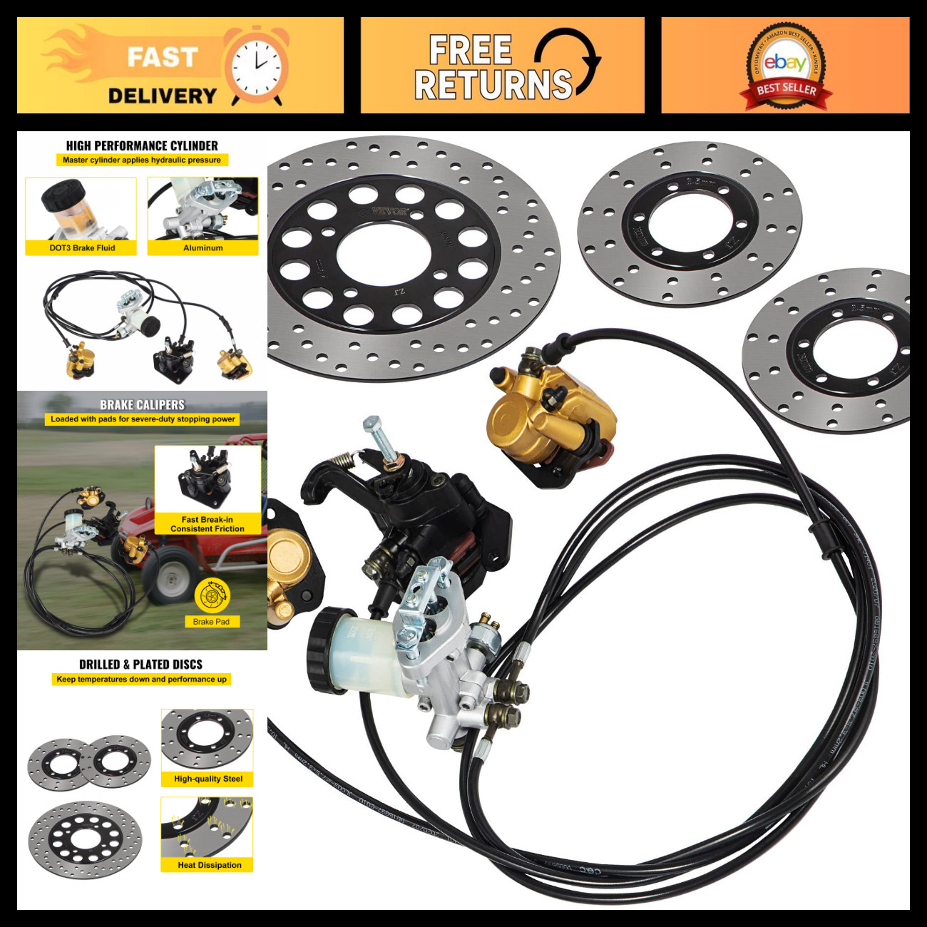 Universal Go Kart Hydraulic Brake Master Cylinder Kit - Complete Brake System fo