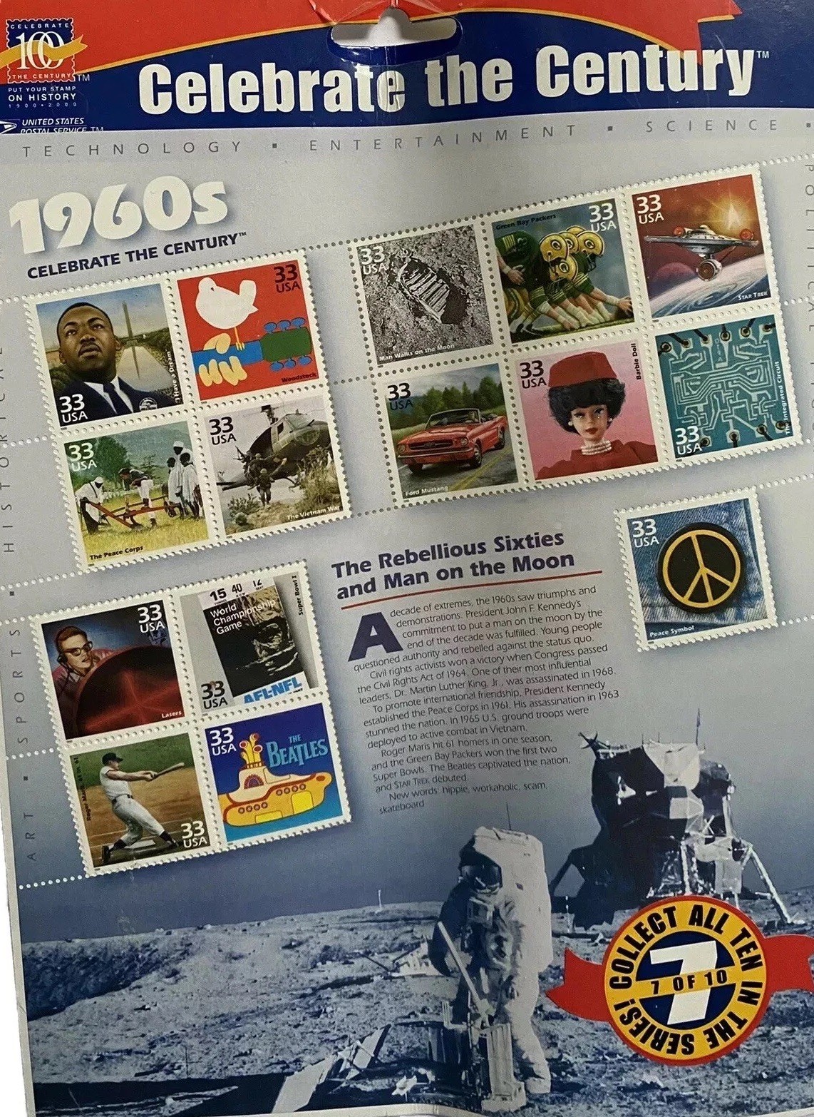 NEW Celebrate the Century 1960s sealed collectible stamps the Rebellious Sixties