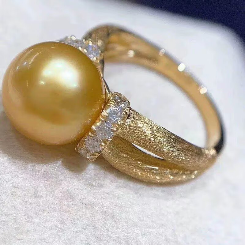 gorgeous 10-11mm south sea round gold pearl ring 925s(T)