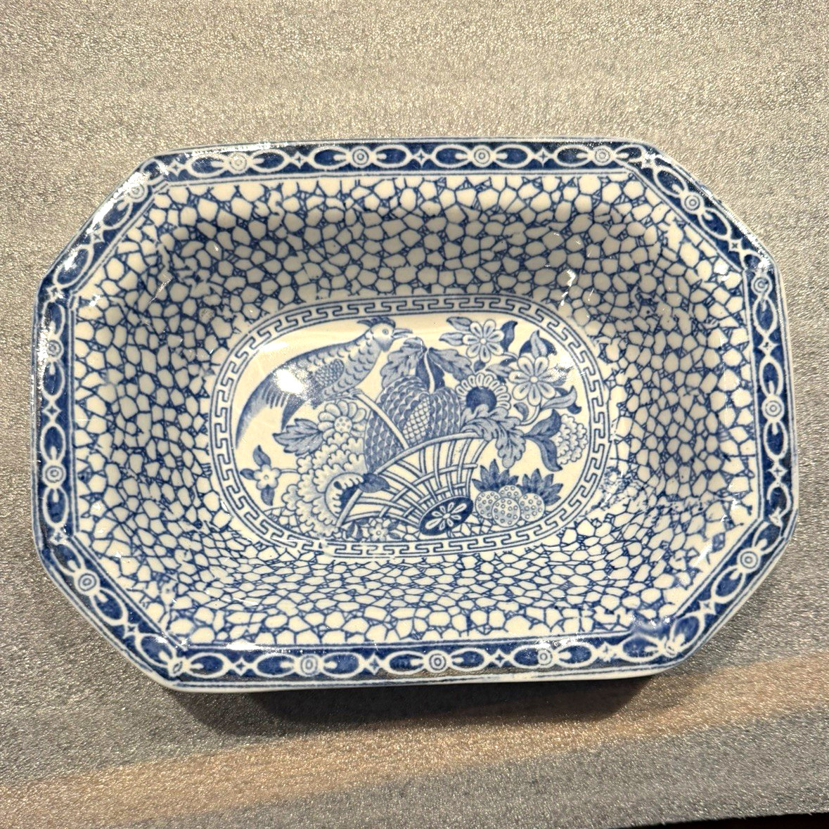 Vintage William Adams Chinese Bird Blue White Dish Rd No 623294 England Vintage William Adams Chinese Bird Blue White Dish Rd No 623294 England