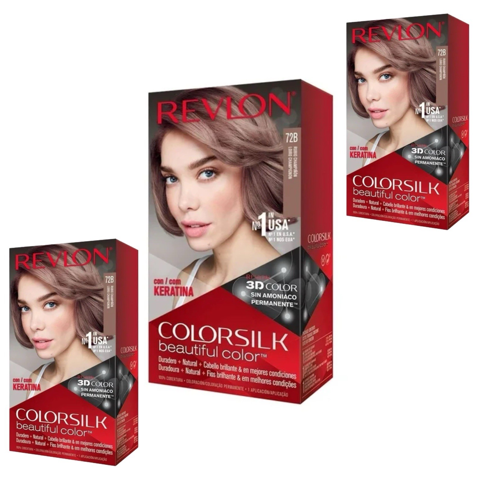 3 PACK - REVLON COLORSILK 72B 🇲🇽 TINTE PARA CABELLO COLOR RUBIO CHAMPIÑÓN