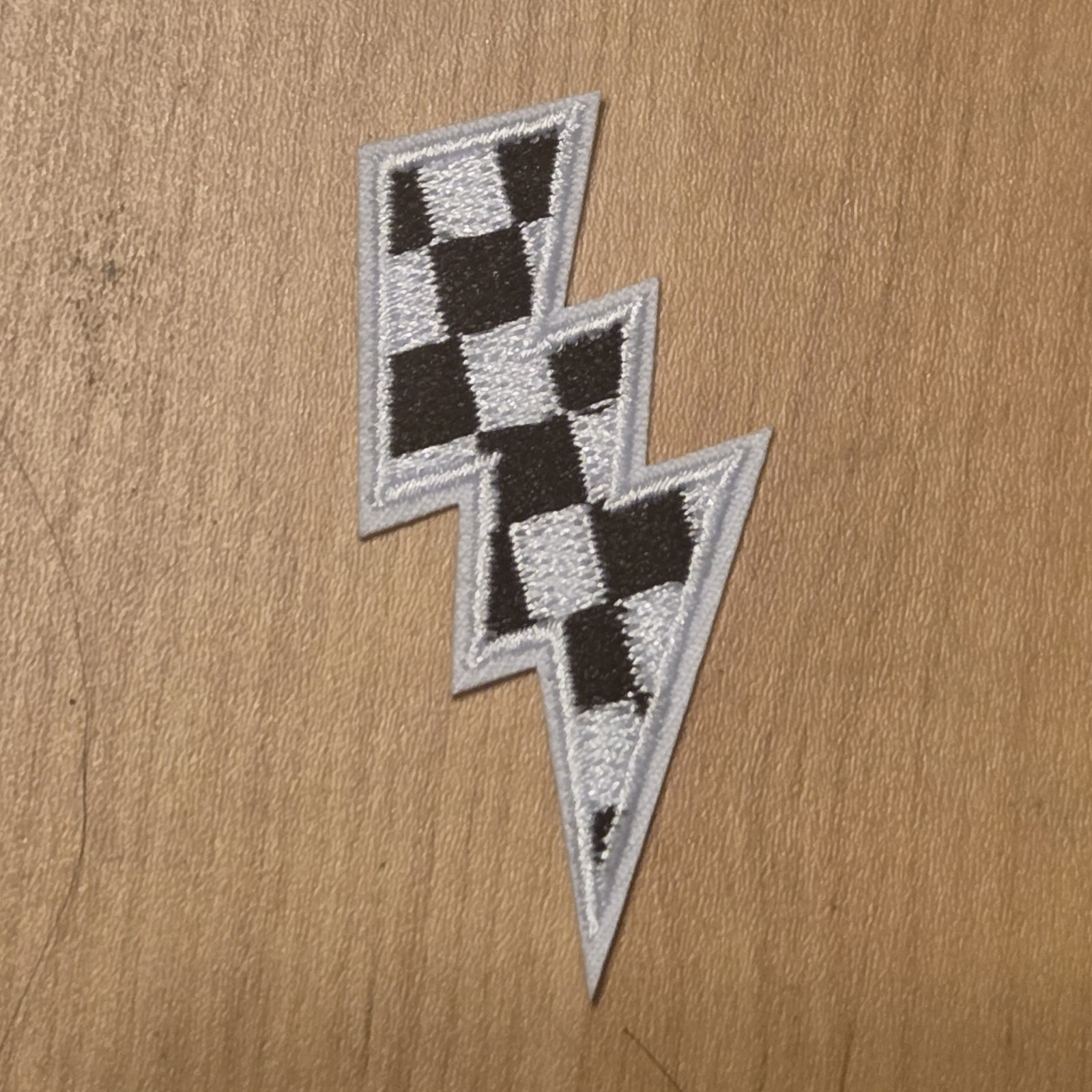 Lightning Bolt Race Flag Iron On Embroidered Patch  2.25\