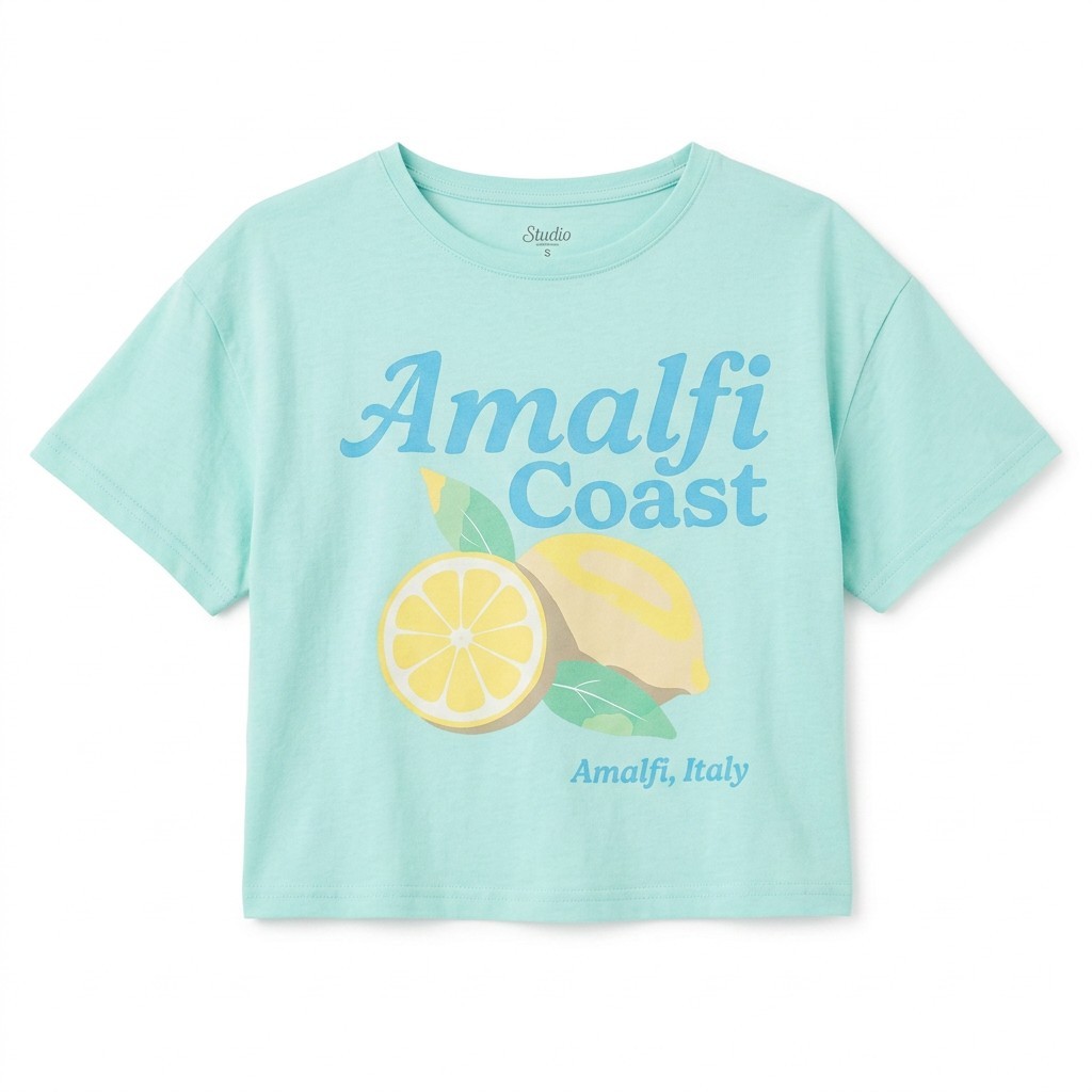 Studio 33 Women\'s Mint Green Amalfi Coast Italy Lemon Graphic Crop Top T-Shirt