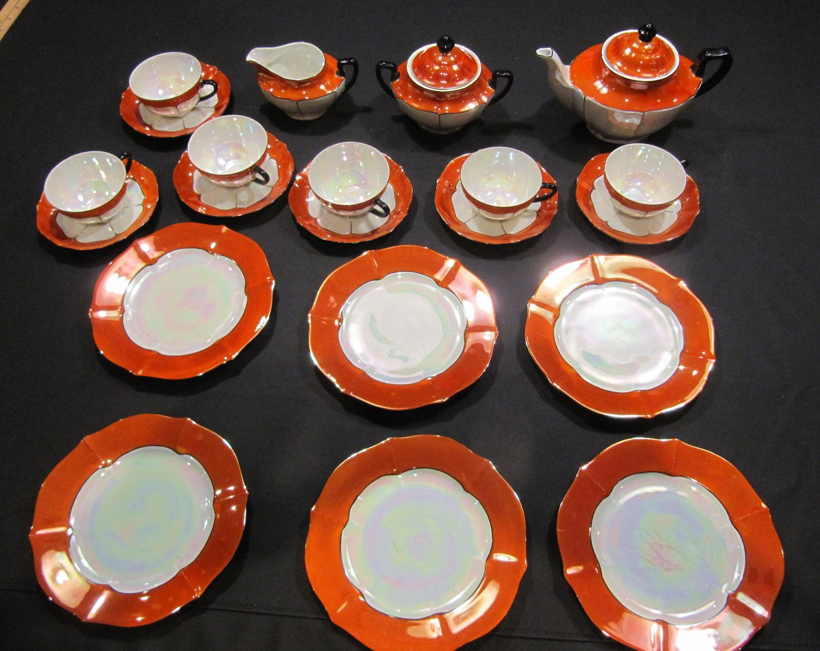 Vintage Czechoslovakia Orange Lustreware Tea Set – Complete Service for 6