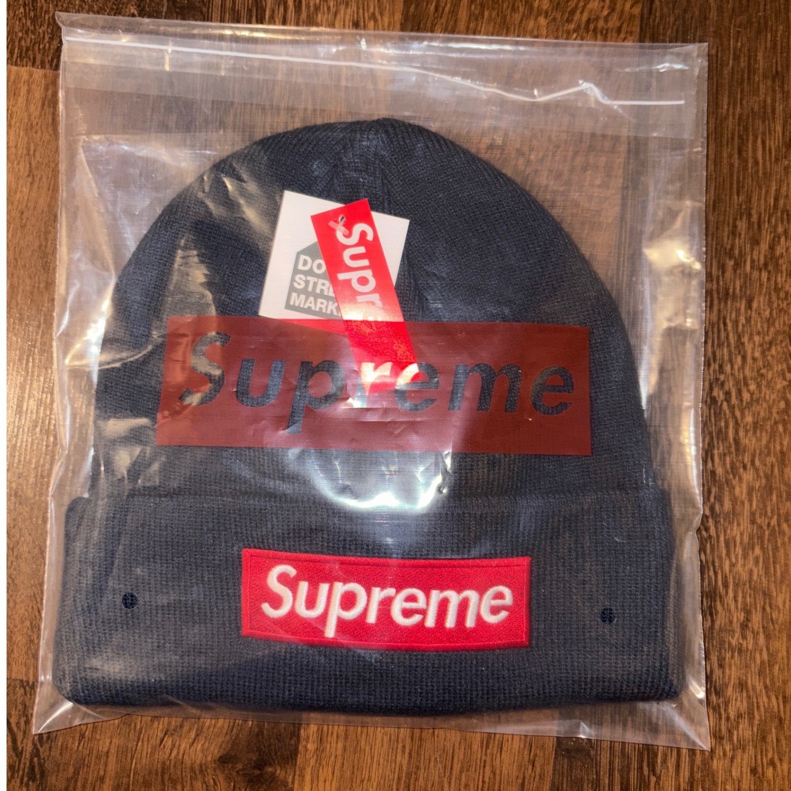 Blue Supreme Beanie x New Era Red Box Logo Navy Knit Hypebeast FW24 Authentic