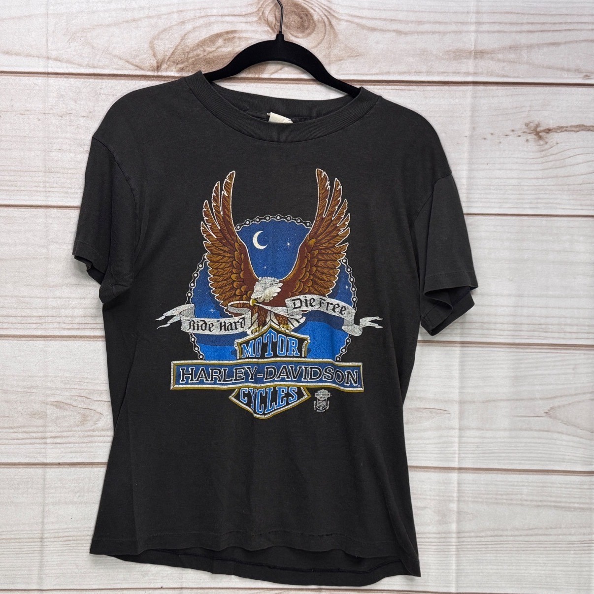 Klimax Harley-Davidson Graphic T-Shirt L Black Vintage 1980\'s Eagle Ride Hard