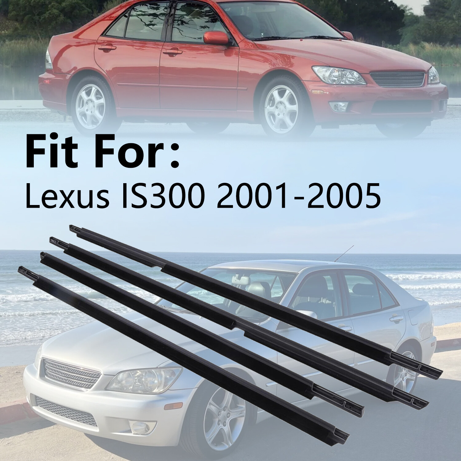 4Pcs Door Window Belt Trims Molding Front Rear For Toyota Lexus IS300 2001- 2005