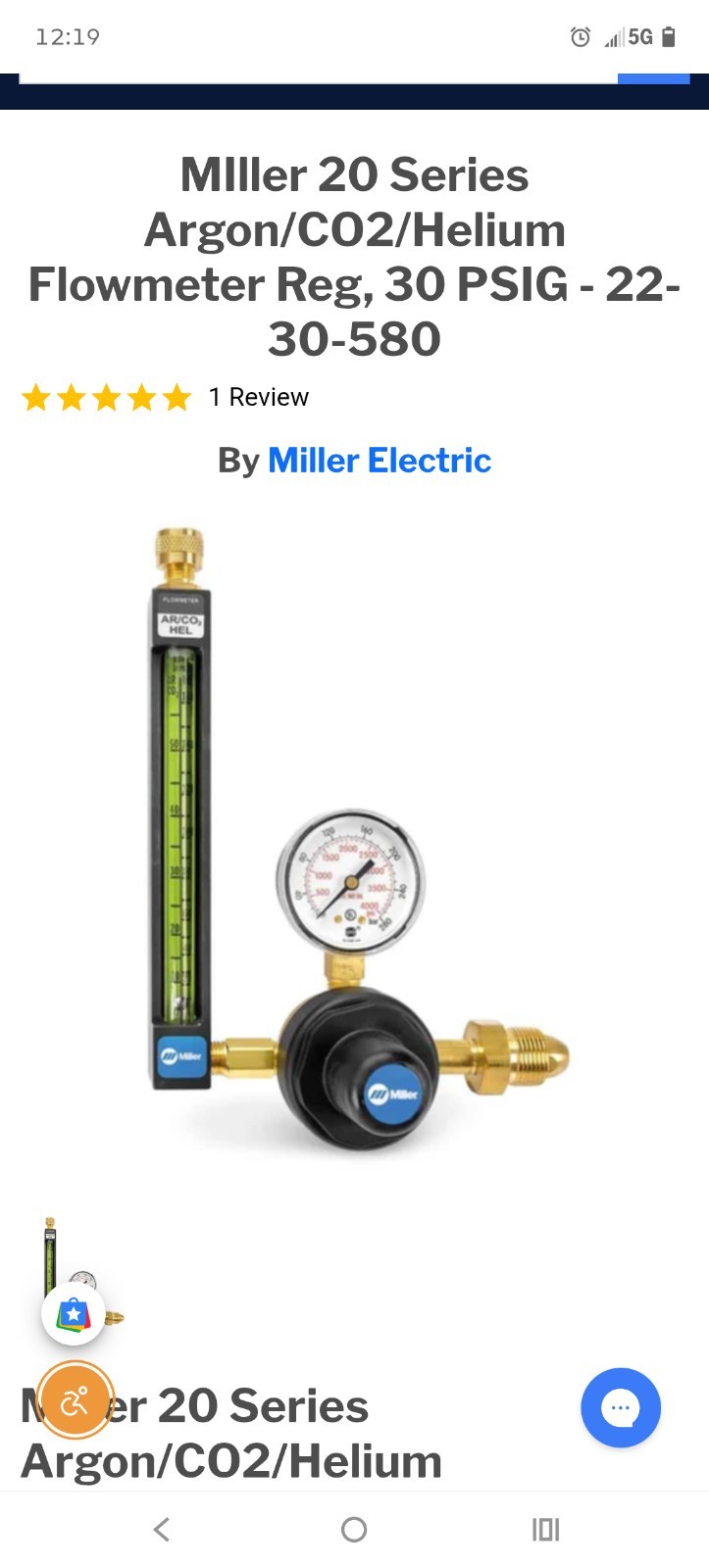 Miller Electric 22-30-580 Flowmeter Regulator, Argon, Carbon Dioxide, Helium, Miller Electric 22-30-580 Flowmeter Regulator, Argon, Carbon Dioxide, Helium,