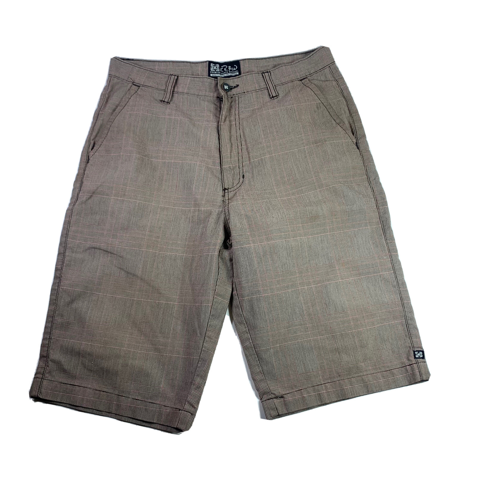 KR3W Skate Board Shorts Krew Premium Skate Apparel Mens Size 30 EUC Plaid Beige