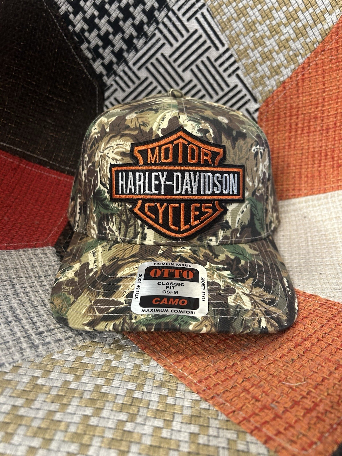 New Harley Davidson Camo Trucker Patch Hat Otto Cap Motorcycle New Harley Davidson Camo Trucker Patch Hat Otto Cap Motorcycle