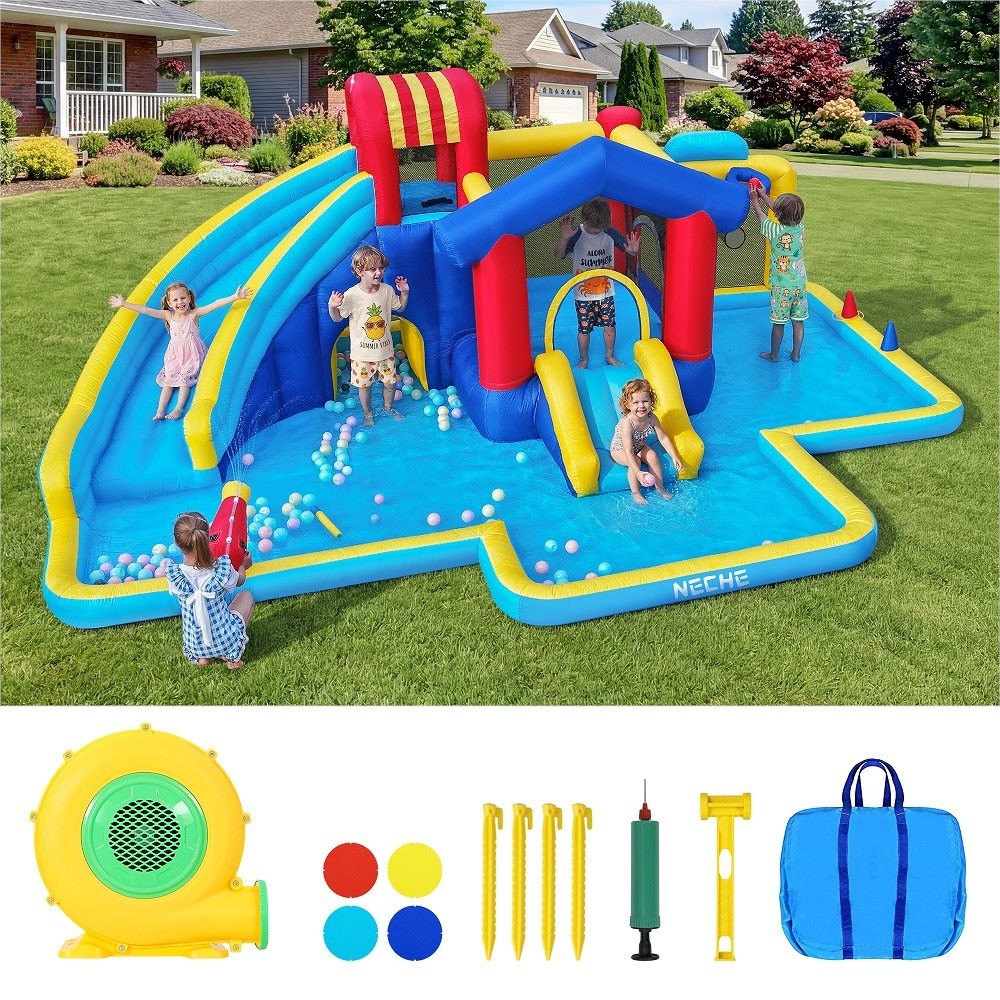 Inflatable Bounce House Kids Bouncer 7 in 1 Large Pool with 550W Blower Inflatable Bounce House Kids Bouncer 7 in 1 Large Pool with 550W Blower