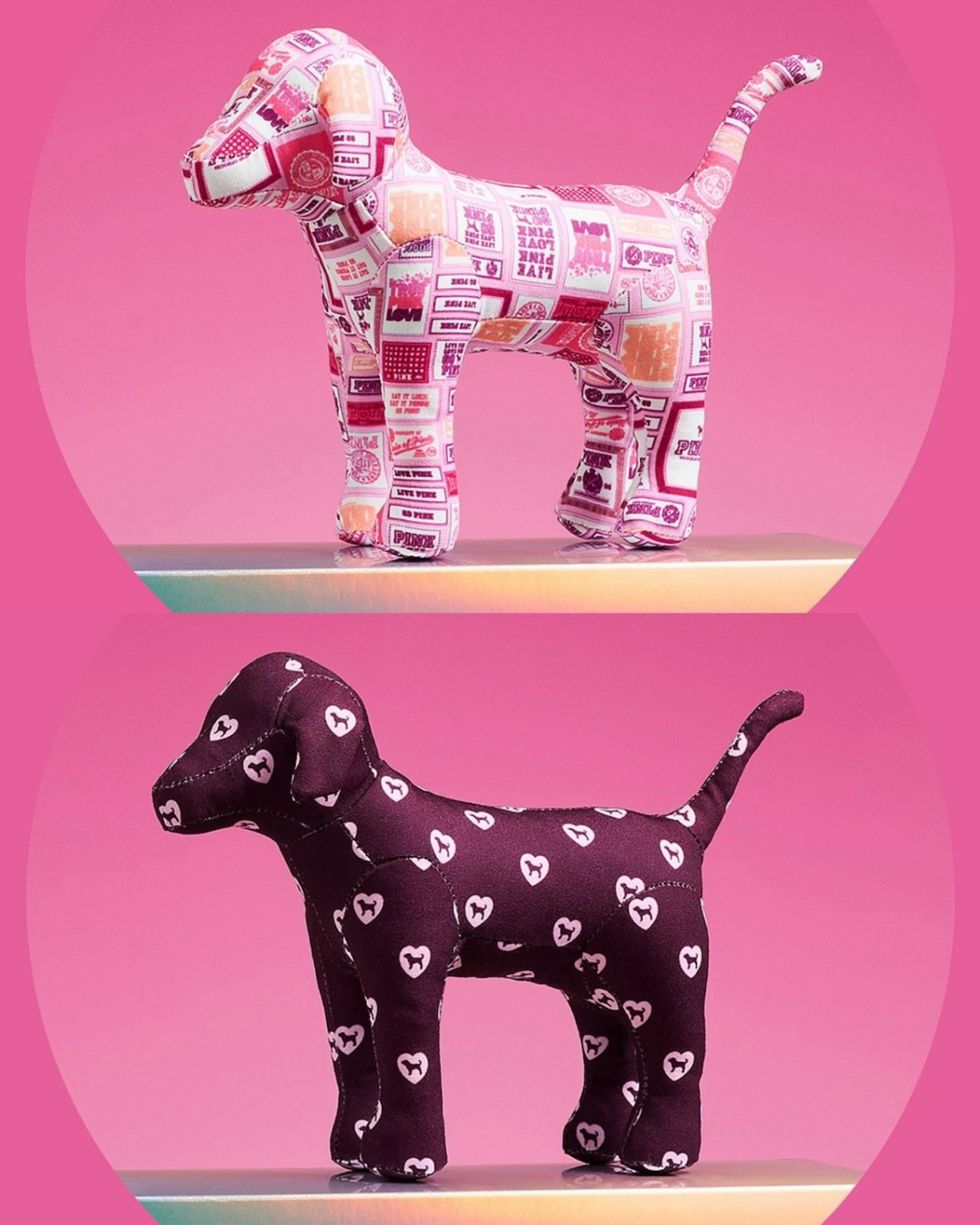 2x Victoria\'s Secret PINK FRIDAY Patchwork And Burgundy Heart Logo Mini Dog 2026