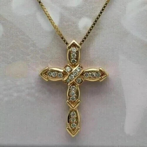 2.0Ct Round Cut Lab-Created Diamond Cross Women\'s Pendant 14K Yellow Gold Plated
