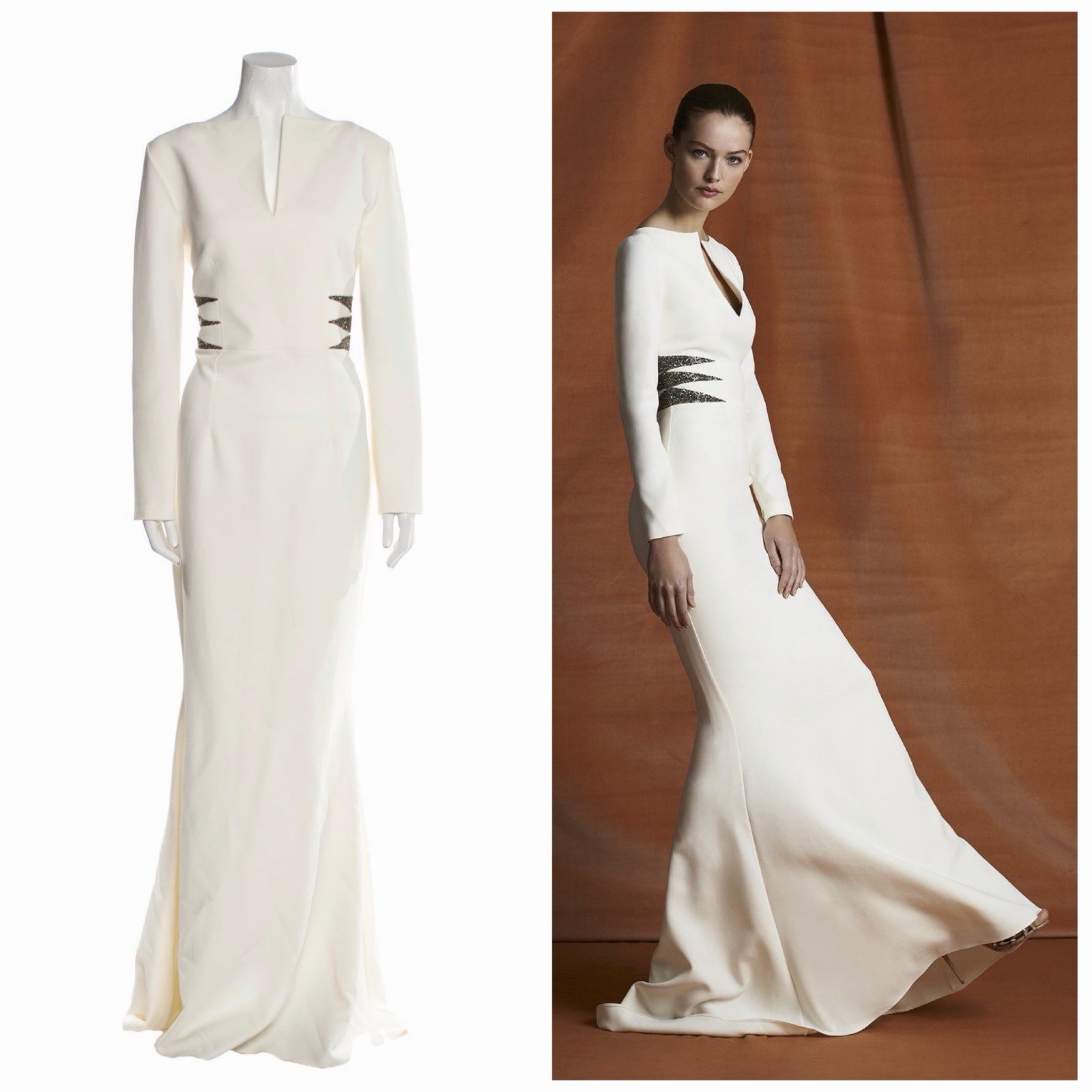 SAFIYAA Lennon Ivory Crepe Crystal Waist Gown FR 36 US 4 Formal Wedding Bridal