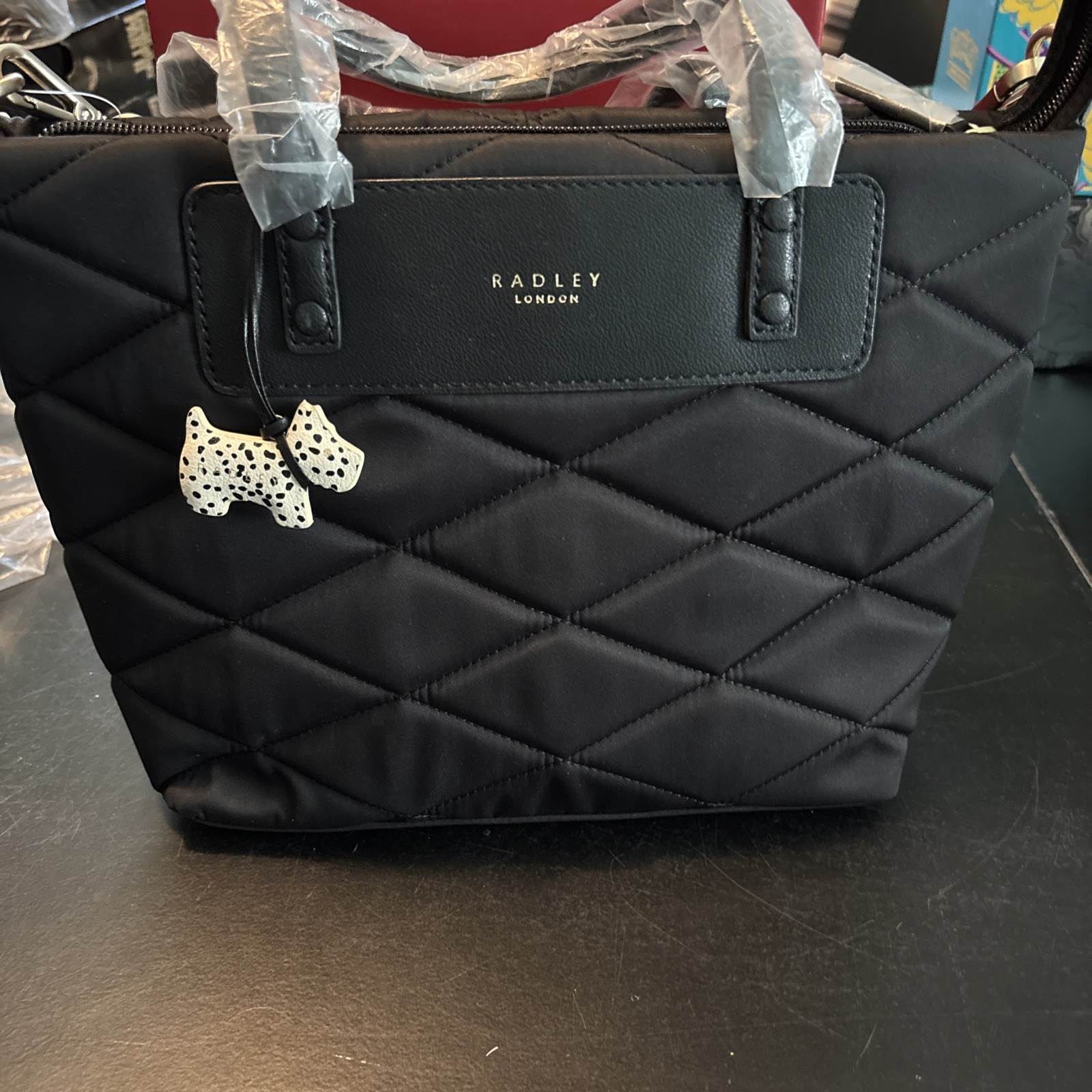 Radley London Charlestonway Black Quilted Nylon Zip Top Satchel Tote Bag NWT
