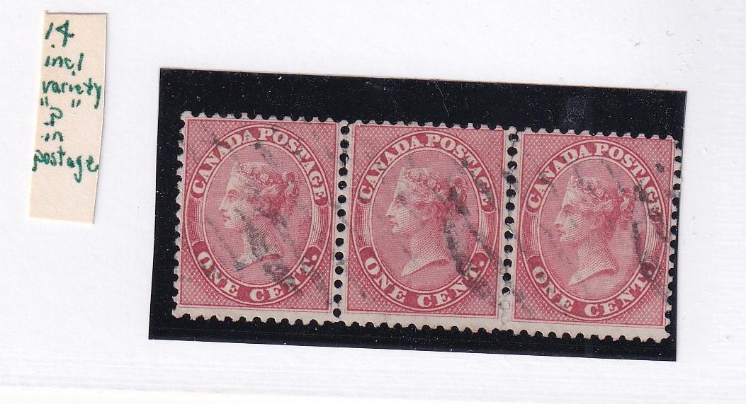 CANADA # 14-VF-STRIP OF 3 WITH VARIETY \