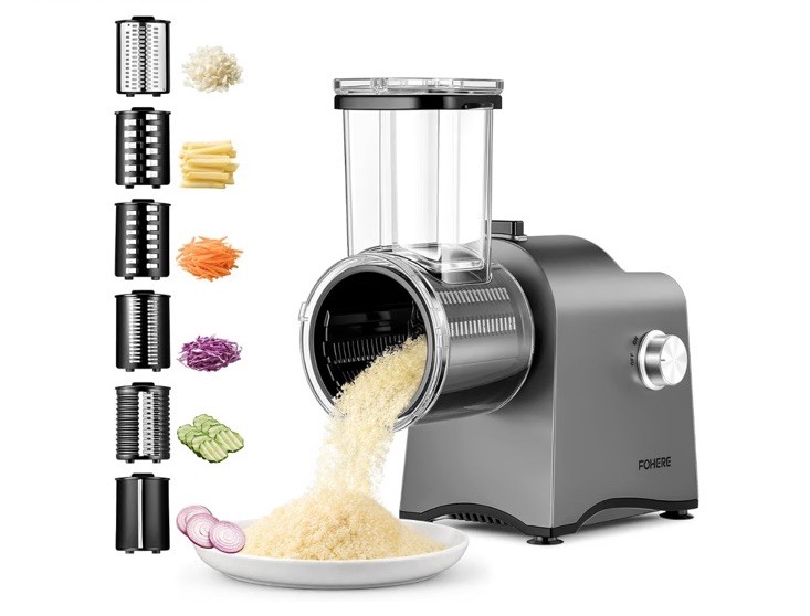 FOHERE Upgraded Electric Cheese Grater 6 in 1,Stainless Steel Salad Shooter