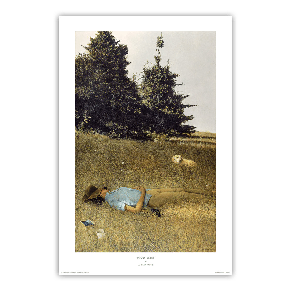 Distant Thunder, 1961 by Andrew Wyeth Art Print Wife Betsy with Dog Field 20x30