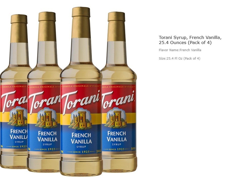 Torani Syrup, French Vanilla, 25.4 Ounces (Pack of 4) Torani Syrup, French Vanilla, 25.4 Ounces (Pack of 4)