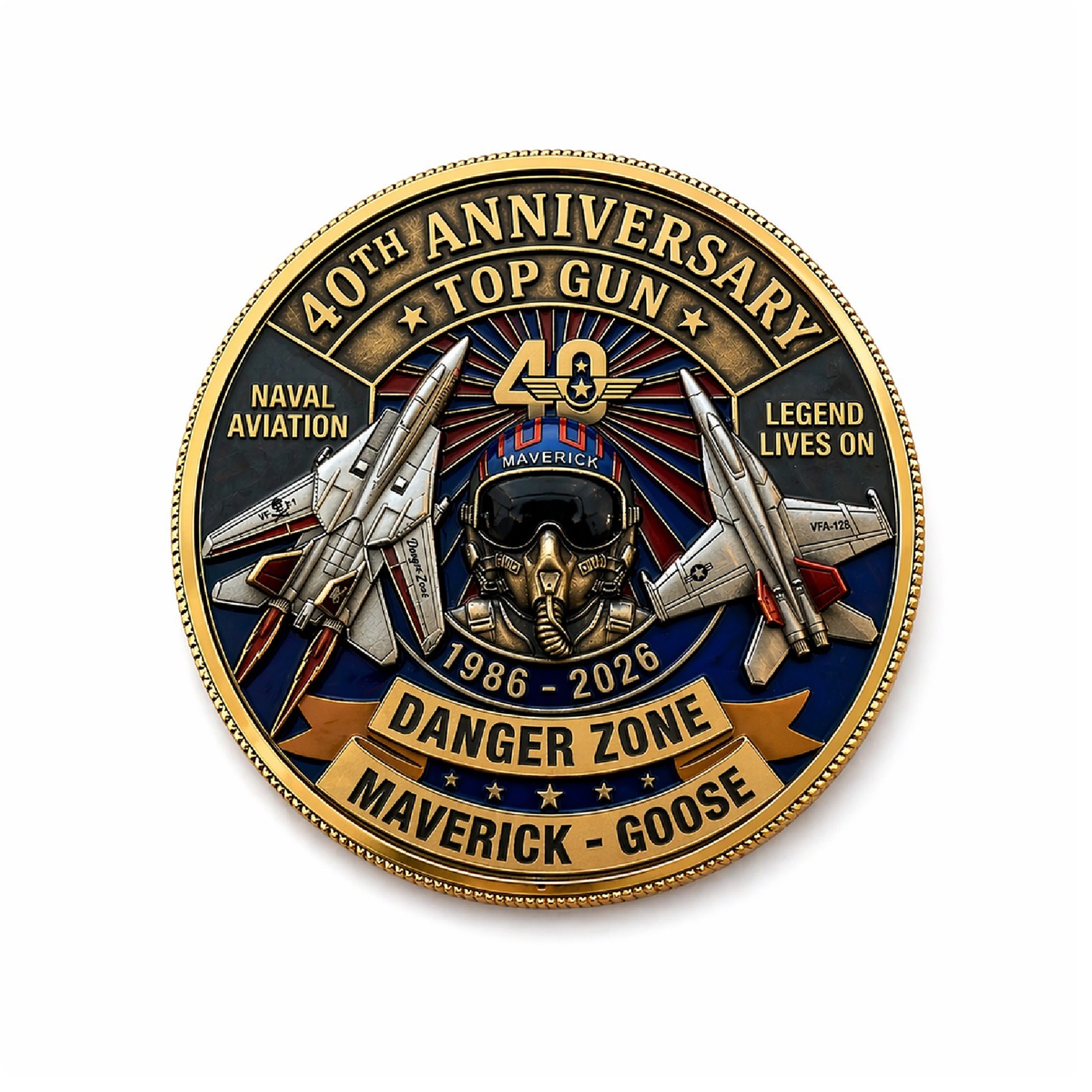 Top Gun 40th Anniversary Challenge Coin 1986-2026 Naval Aviation Maverick Goose