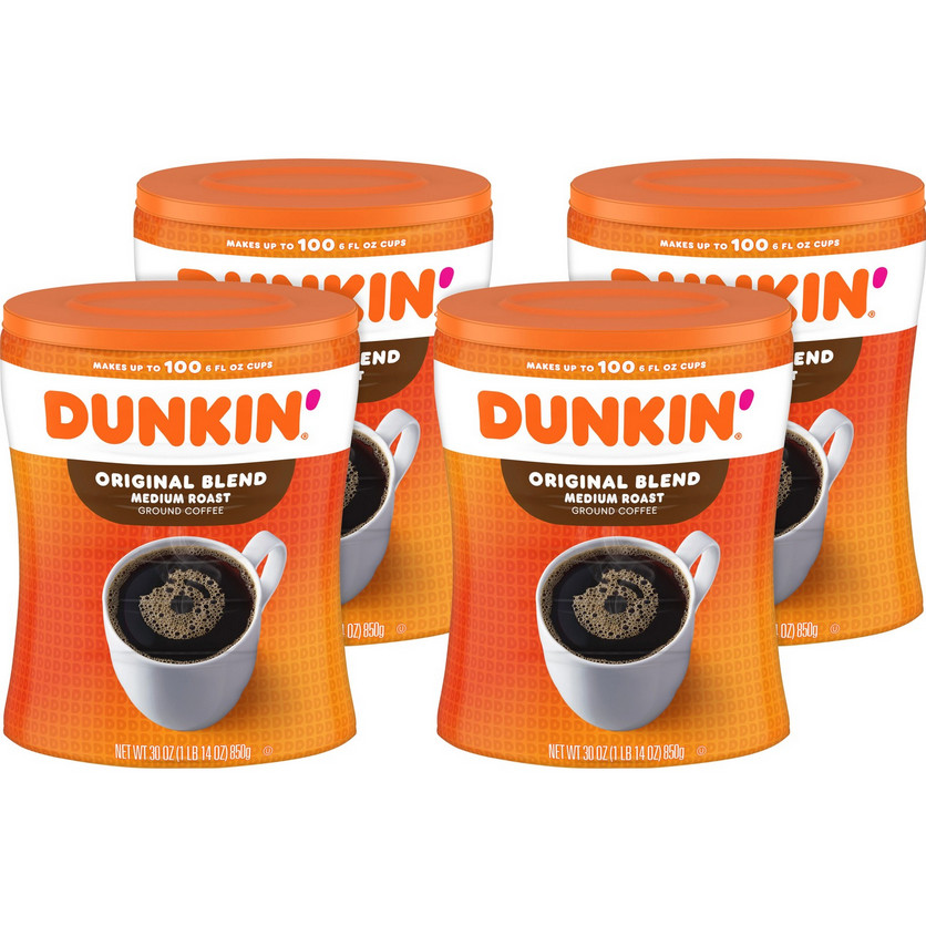 Dunkin\' Original Blend Medium Roast Ground Coffee 30oz Canister 4 pack Dunkin\' Original Blend Medium Roast Ground Coffee 30oz Canister 4 pack