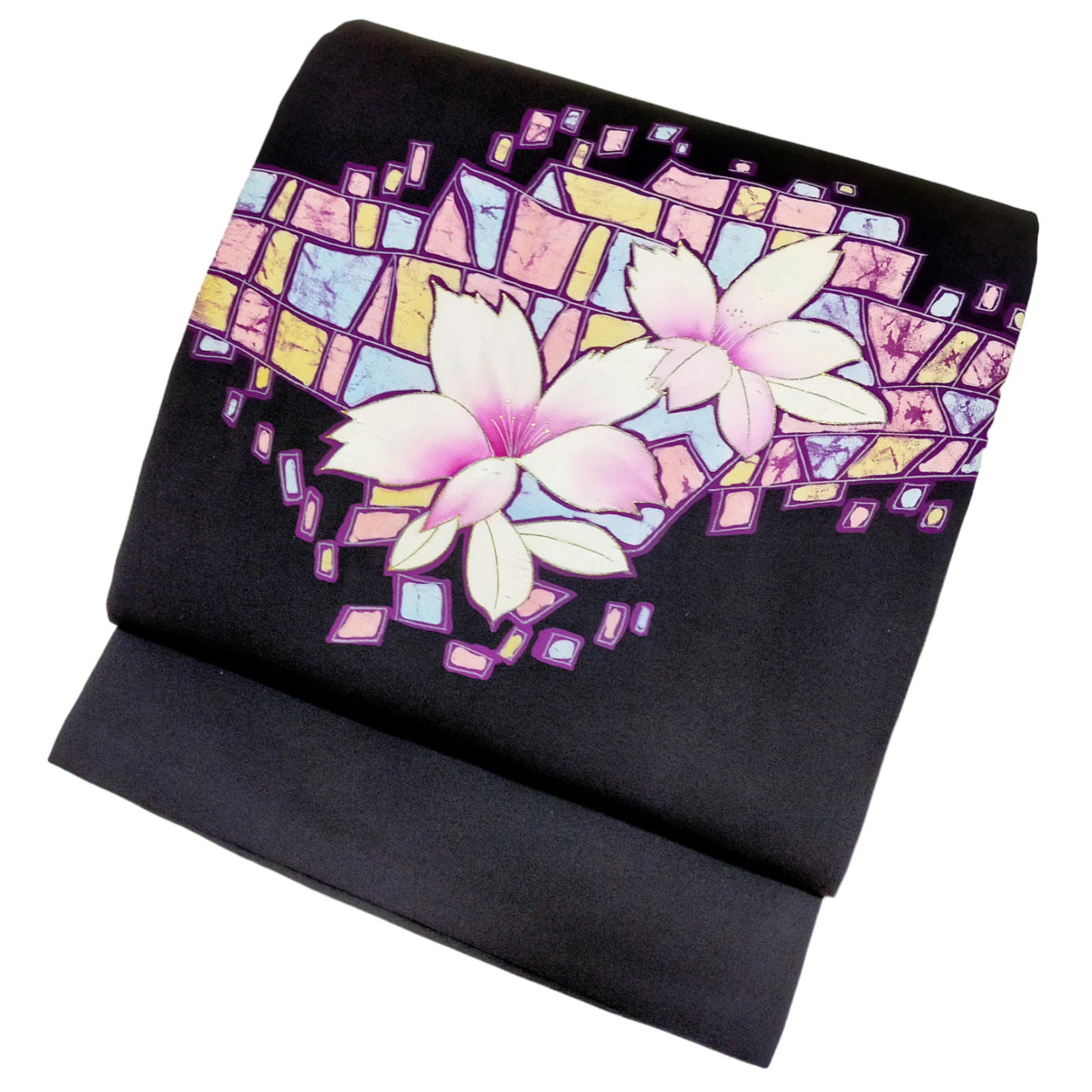 【NAGOYA OBI】Japanese Silk Nagoya Obi / Deep Purple Shioze / Floral / Antique 【NAGOYA OBI】Japanese Silk Nagoya Obi / Deep Purple Shioze / Floral / Antique