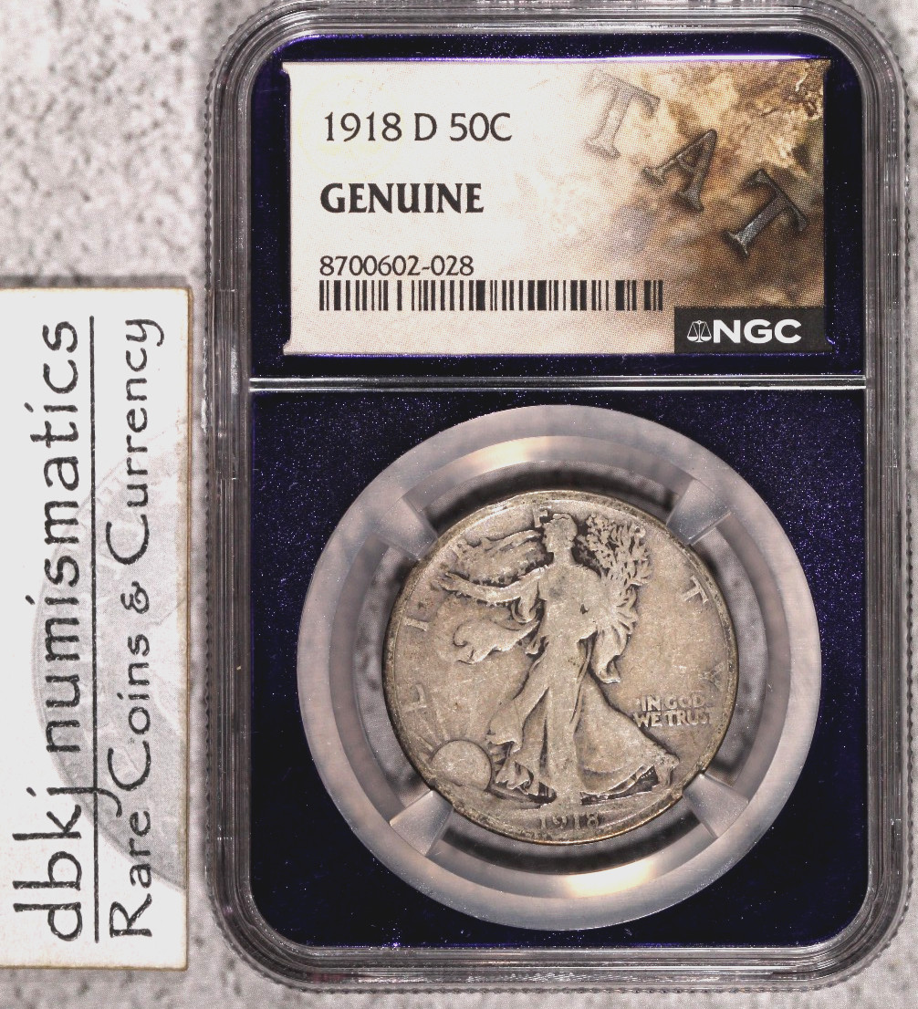1918 D Walking Liberty Half Dollar - 50¢ - NGC - Genuine - Purple Core Holder