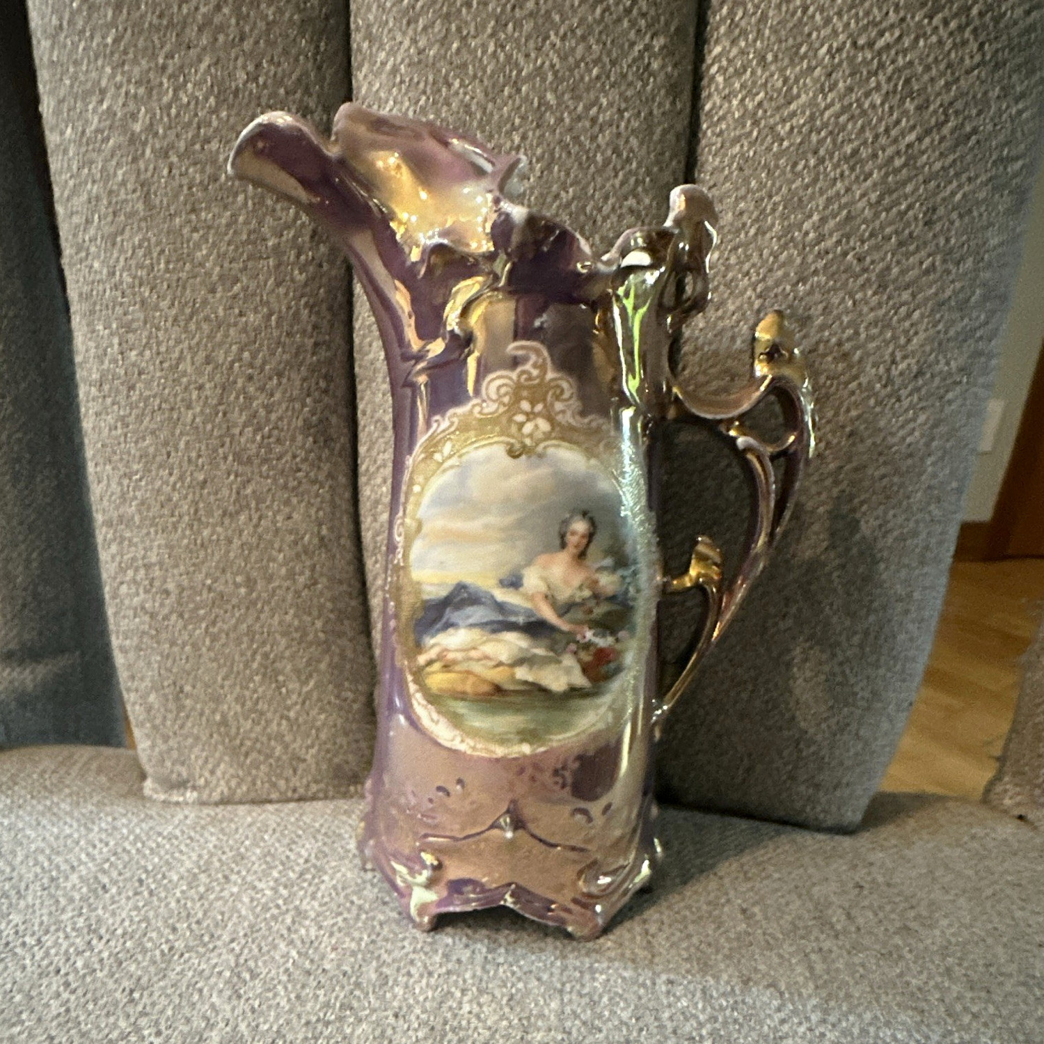 Royal Vienna Germany Purple Gold White Porcelain Pitcher Hand Painted Decor