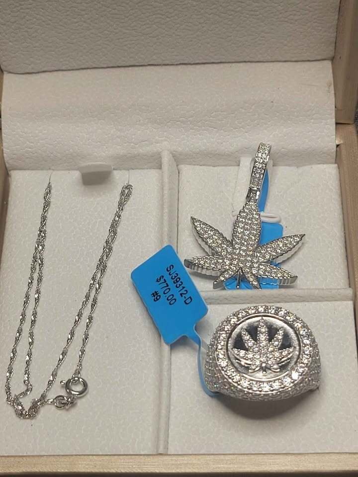 Cannabis Leaf Jewelry Set with Ring, Pendant, and Chain Cannabis Leaf Jewelry Set with Ring, Pendant, and Chain