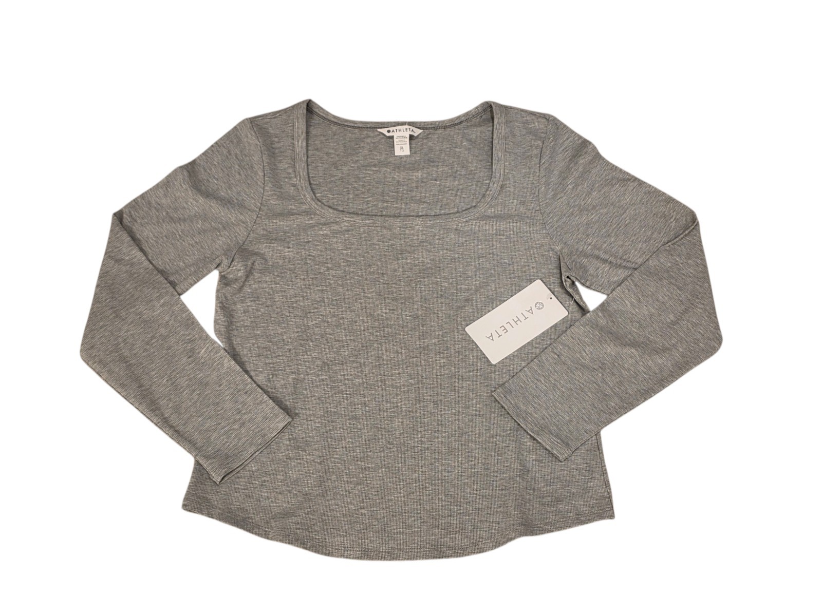 Athleta Signature Rib Square Neck Top, Grey Heather Shirt Casual Size XL