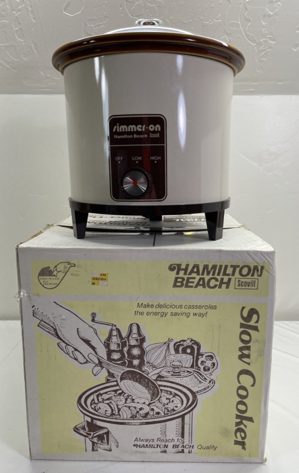 NEW Vintage 1984 Hamilton Beach SIMMER-ON 3.5qt Scovill Slow Cooker 439AL Almond