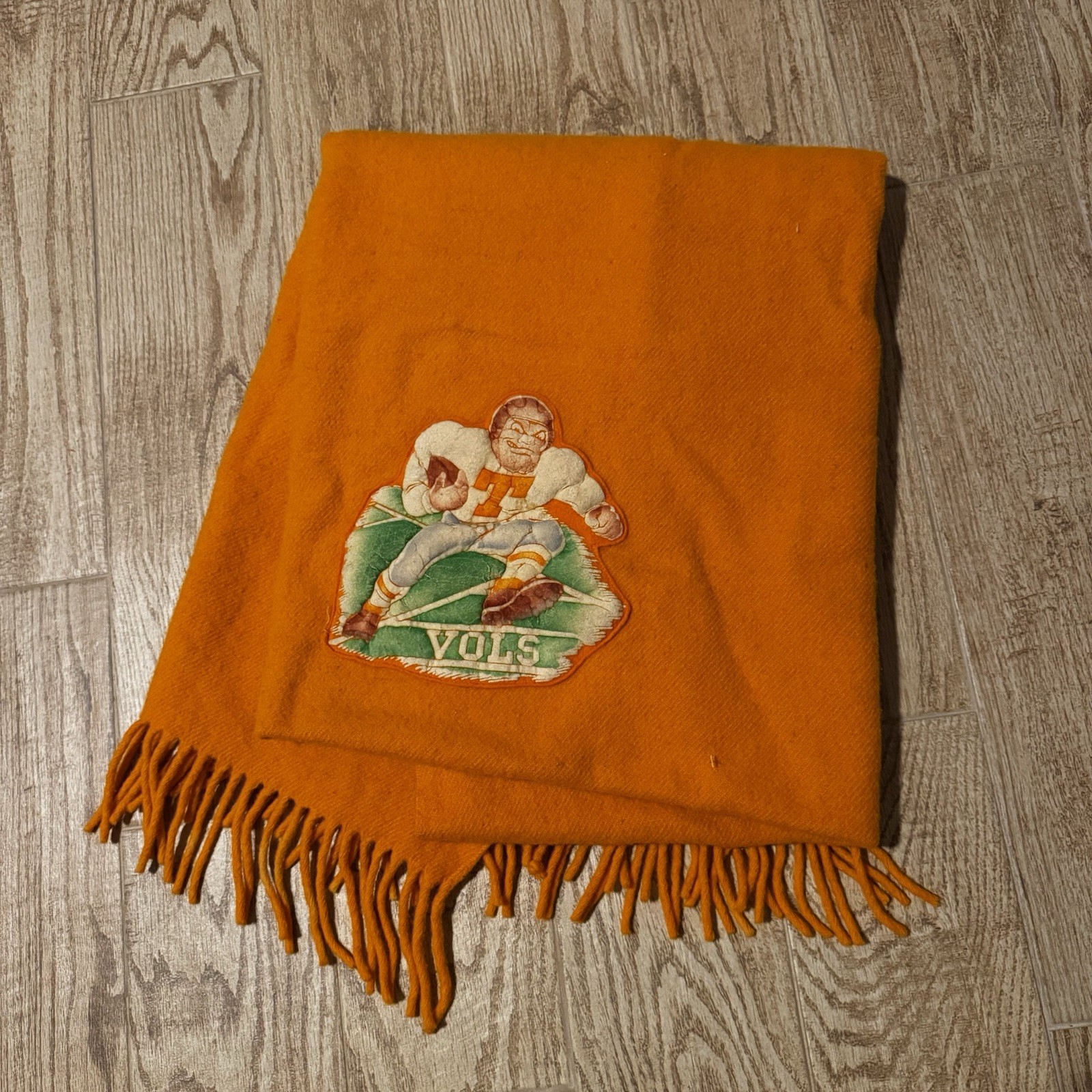 VTG Pendleton Tennessee Vols Wool Blanket Orange Fringe Football Mascot 50s 60s